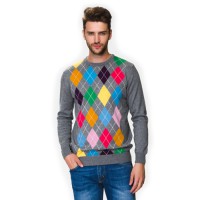 Джемпер  "Westrenger" (gray, rhombus, V-neck)