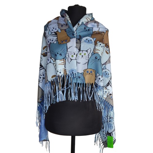 Платок-палантин кашемировый Clustercats (l-blue)