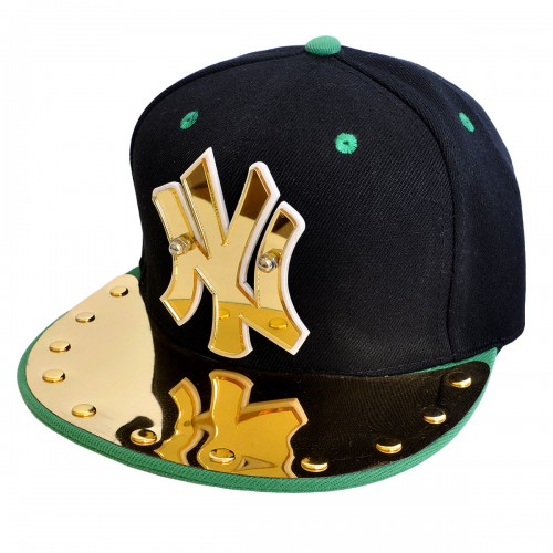 Бейсболка 3D "NY", золото (black & green)