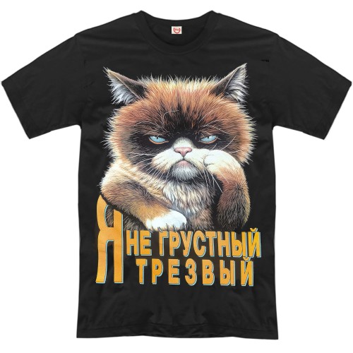 Футболка "Я не грустный, я трезвый" (кот 2)