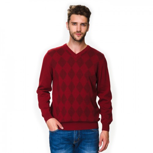 Джемпер "Westrenger" (d-red, rhombus, V-neck)